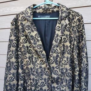 Chetta B Black and Gold Floral  Lace Blazer